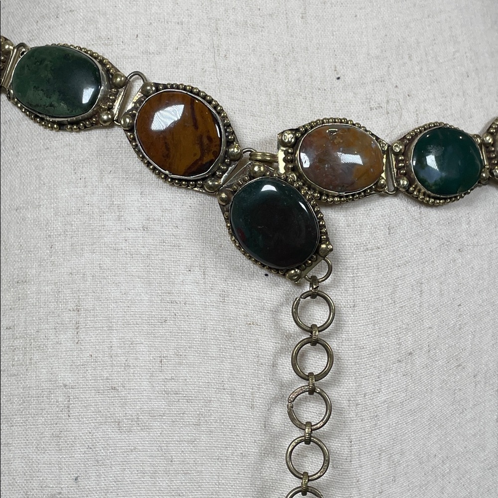Antique Southwestern Navajo Victorian Specimen Agate Chunky Metal Chain Belt - Picture 7 of 17